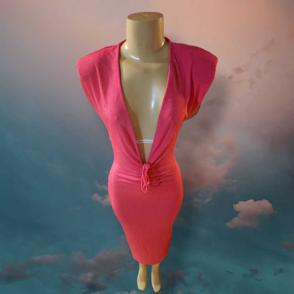 PINK SHOULDER PADED DRESS